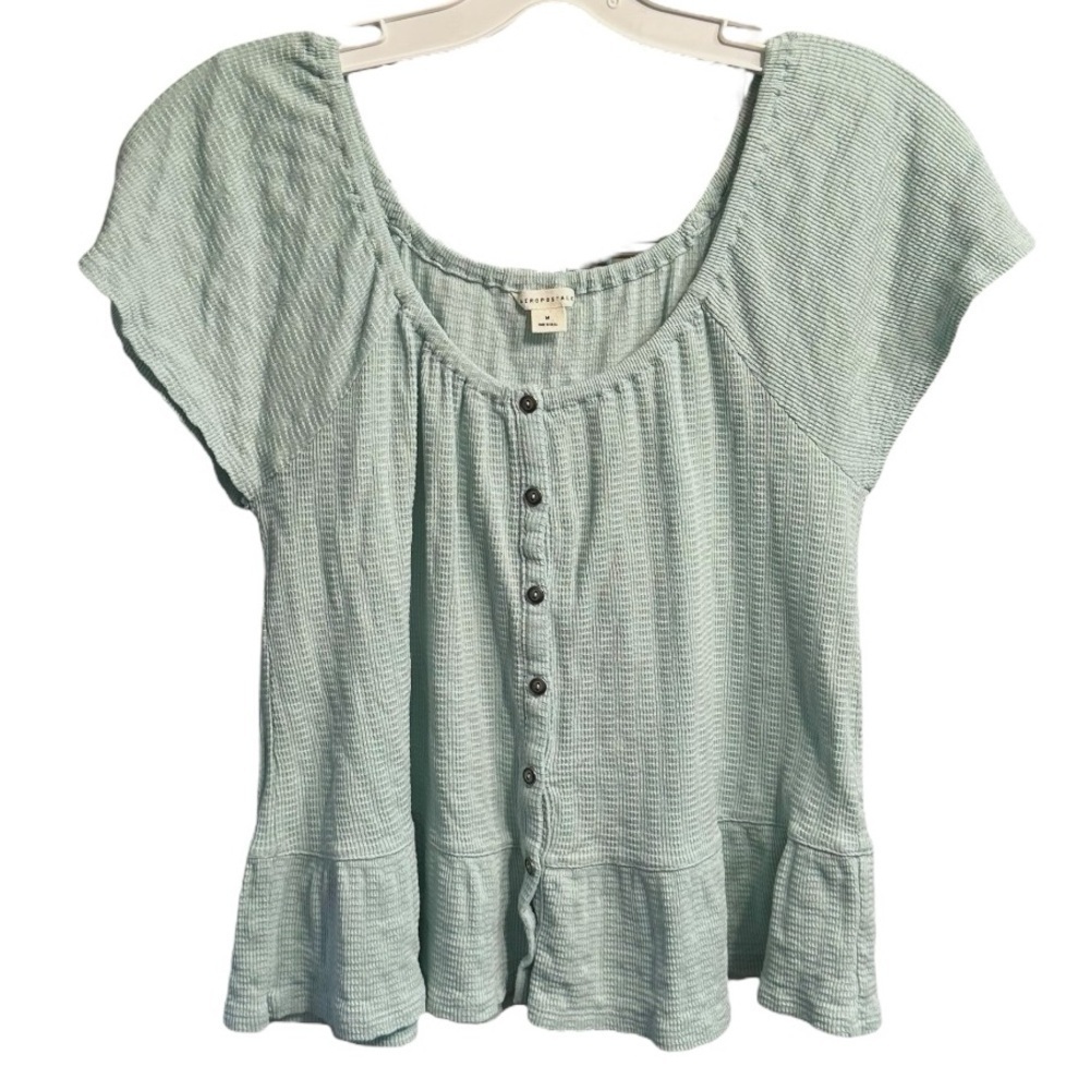 Babydoll Mint Green Top Short Sleeve Shirt M - Picture 3 of 6